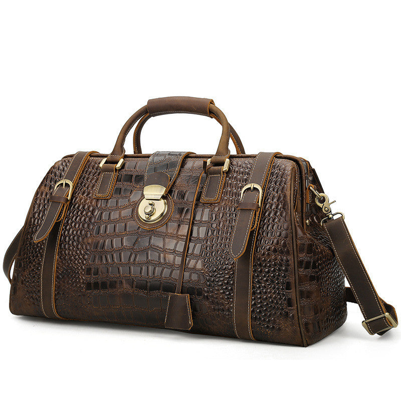 Men's Leather Travel Bag – Embossed Cowhide Structured Overnight Carry