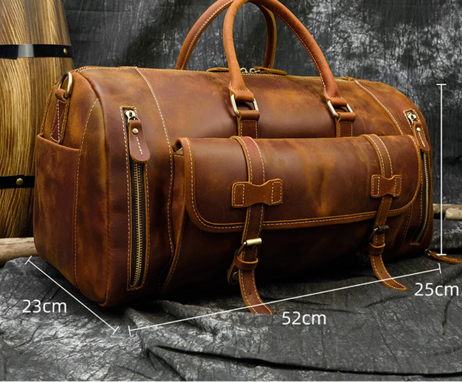 Men's Leather Travel Bag – Crazy Horse Full-Grain Cowhide, 36–55L