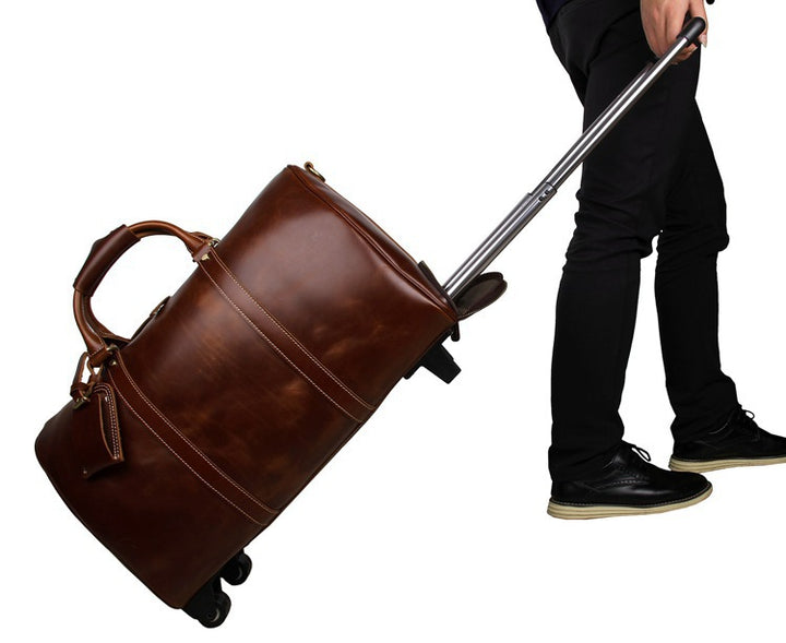 Men's Leather Travel Bag – Structured Carry-All with Trolley Sleeve