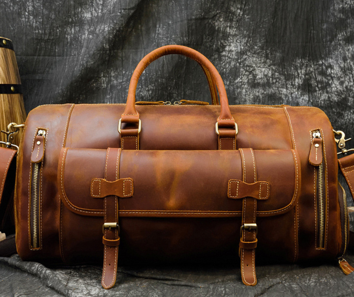 Men's Leather Travel Bag – Crazy Horse Full-Grain Cowhide, 36–55L