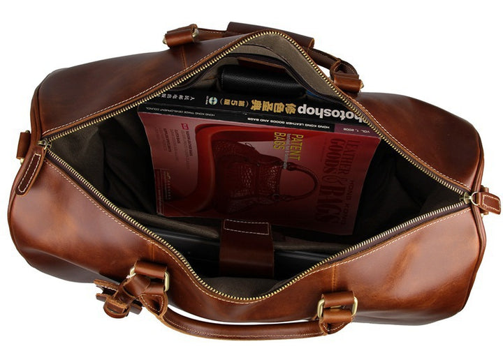 Men's Leather Travel Bag – Structured Carry-All with Trolley Sleeve