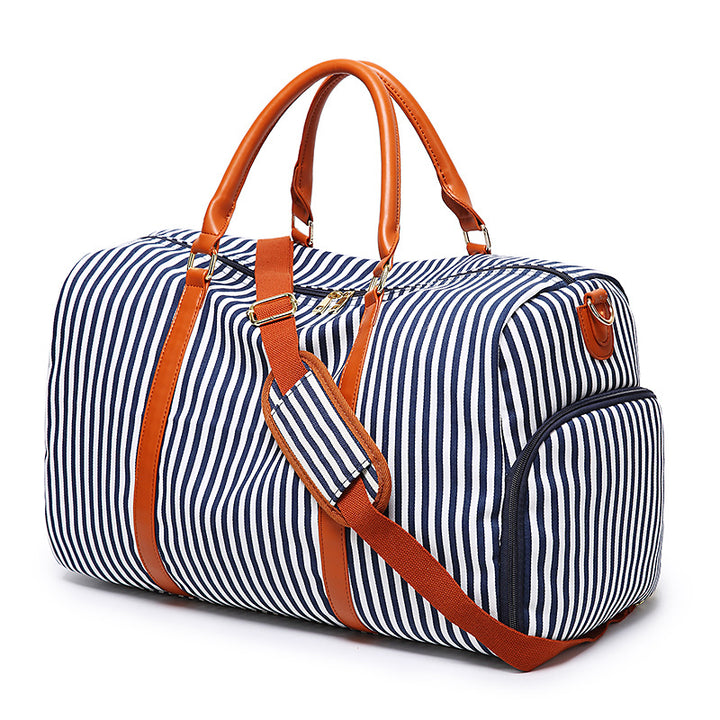 Canvas Duffel Bag – Stripe Contrast, Spacious Travel Carryall