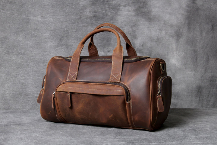 Men's Leather Travel Duffel Bag – Spacious Multi-Pocket Organization