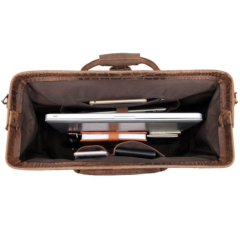 Men's Leather Travel Bag – Embossed Cowhide Structured Overnight Carry