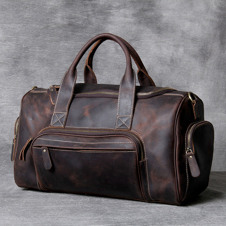 Men's Leather Travel Duffel Bag – Spacious Multi-Pocket Organization