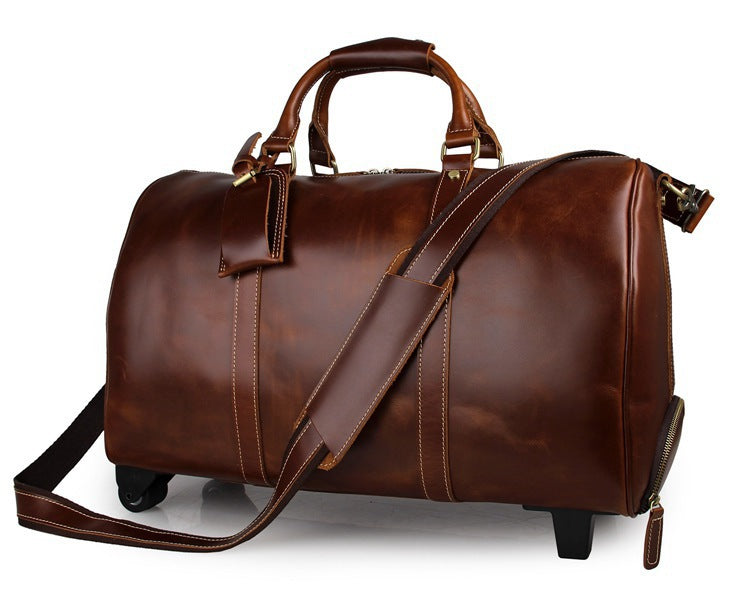 Men's Leather Travel Bag – Structured Carry-All with Trolley Sleeve