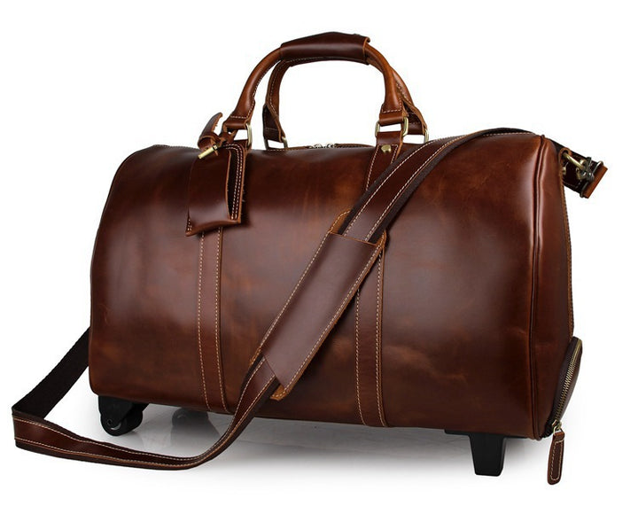 Men's Leather Travel Bag – Structured Carry-All with Trolley Sleeve