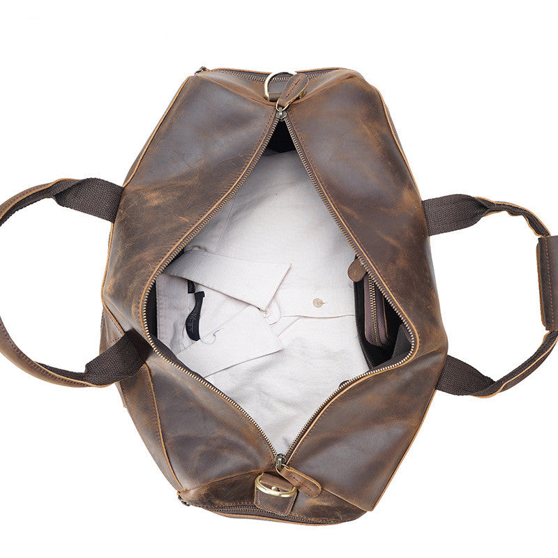 Men's Cowhide Leather Duffel Bag – Large Capacity with Hard Handle