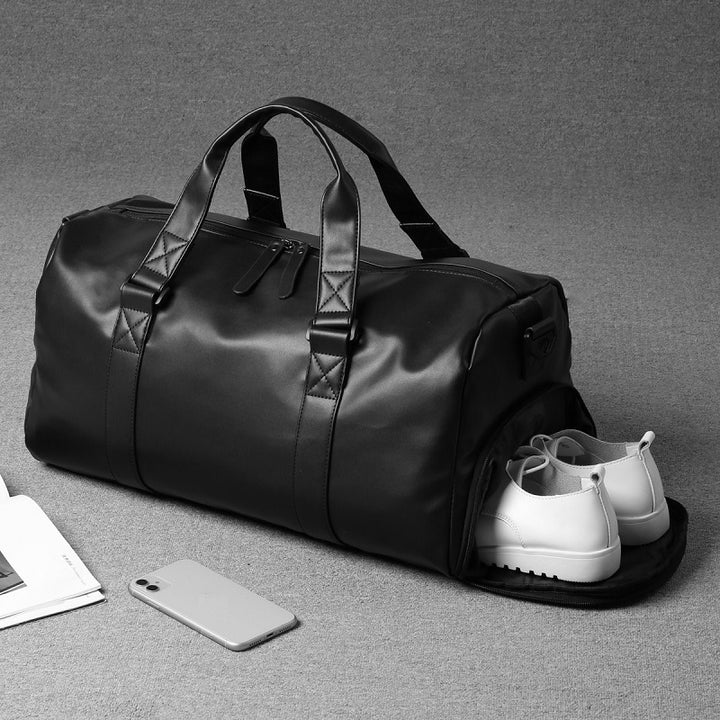 Men’s Gym Bag – Medium Barrel Holdall in Vegan Leather with Zipper