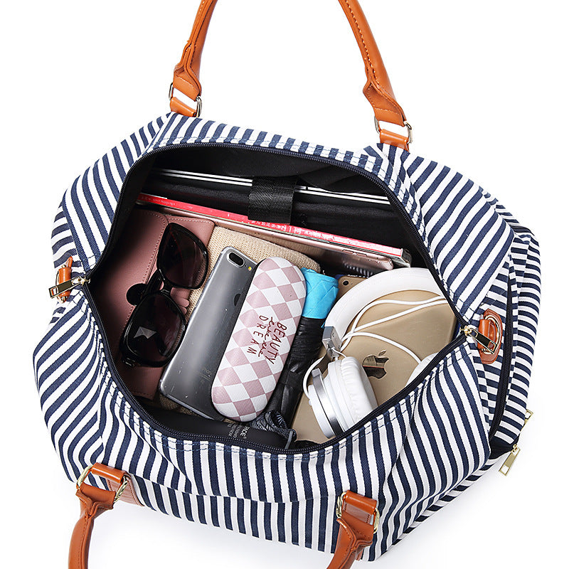 Canvas Duffel Bag – Stripe Contrast, Spacious Travel Carryall