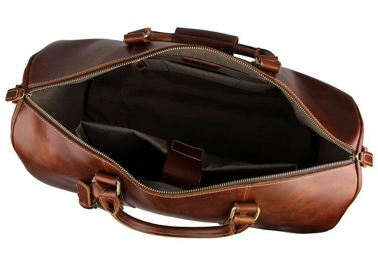 Men's Leather Travel Bag – Structured Carry-All with Trolley Sleeve