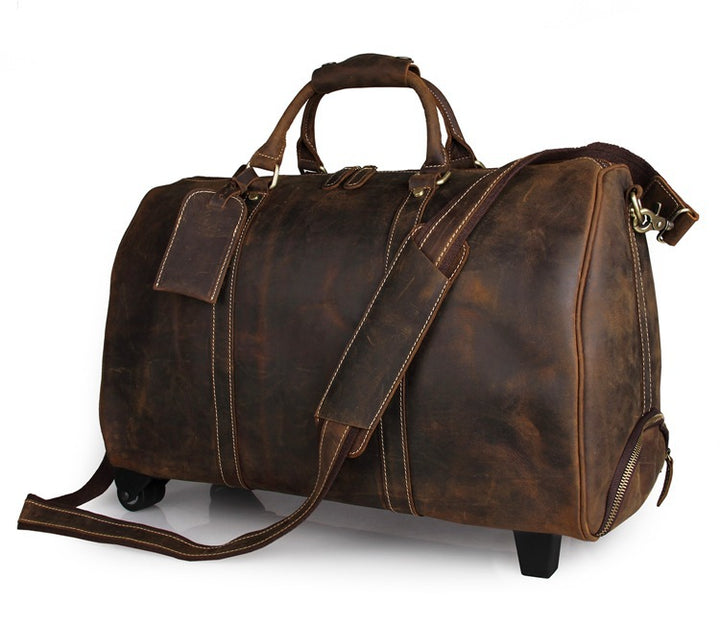 Men's Leather Travel Bag – Structured Carry-All with Trolley Sleeve