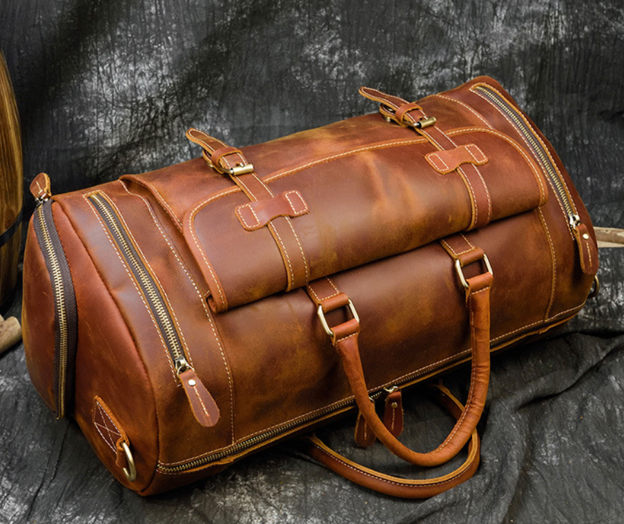 Men's Leather Travel Bag – Crazy Horse Full-Grain Cowhide, 36–55L