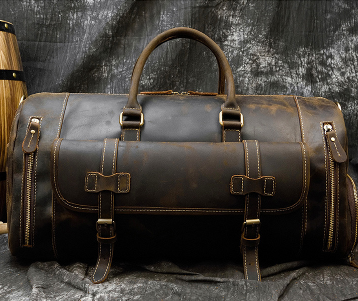 Men's Leather Travel Bag – Crazy Horse Full-Grain Cowhide, 36–55L