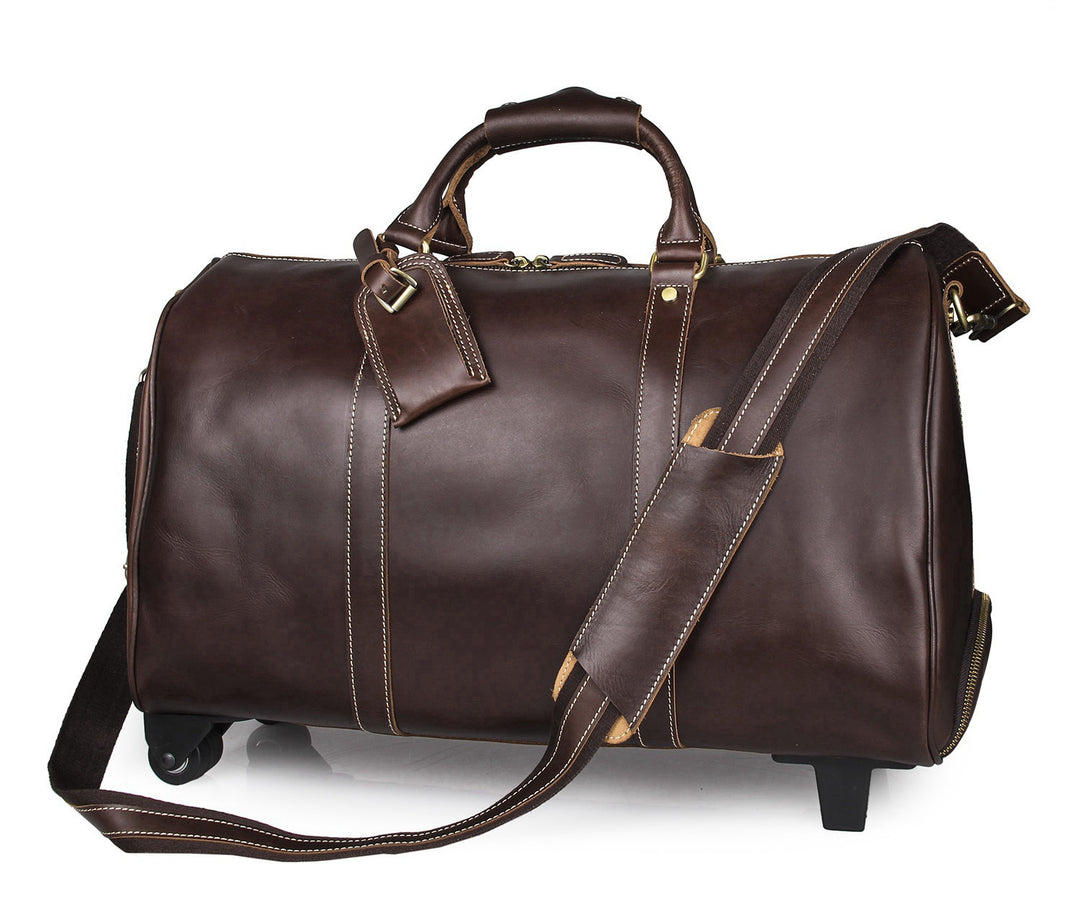 Men's Leather Travel Bag – Structured Carry-All with Trolley Sleeve