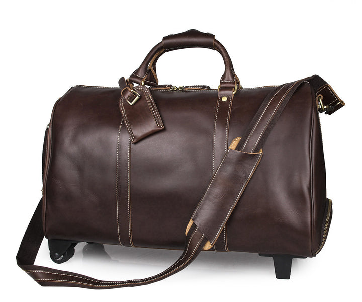 Men's Leather Travel Bag – Structured Carry-All with Trolley Sleeve