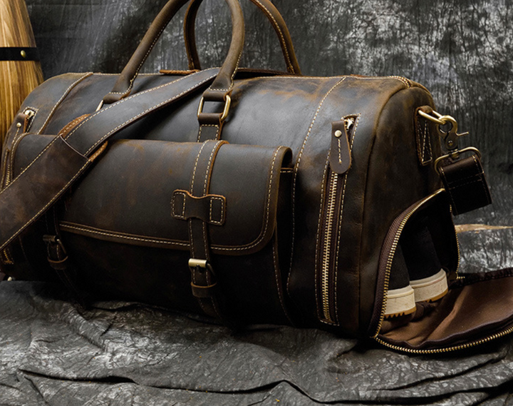 Men's Leather Travel Bag – Crazy Horse Full-Grain Cowhide, 36–55L
