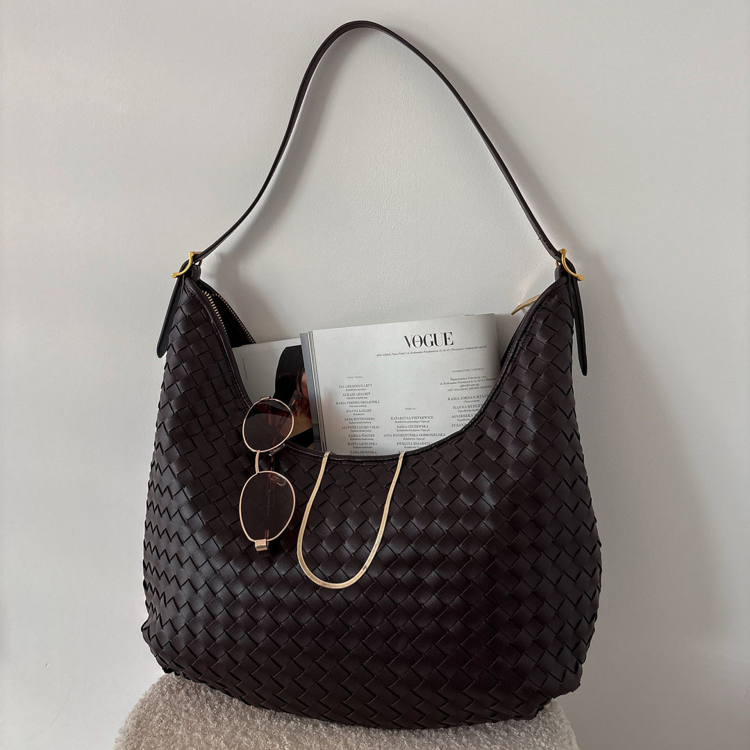 Hailey Woven Hobo Bag in Dark Brown