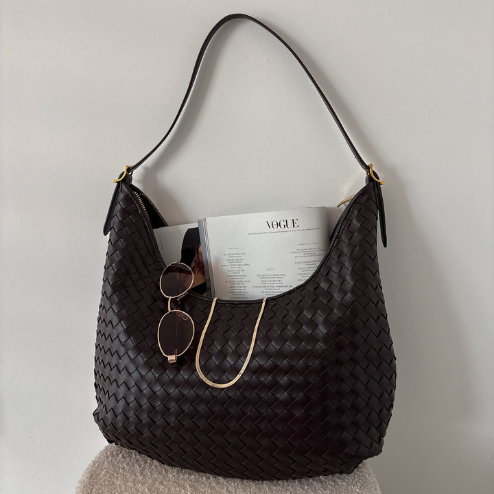 Hailey Woven Hobo Bag in Dark Brown