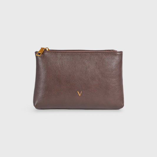 Ciara Vintage Zip Pouch in Brown