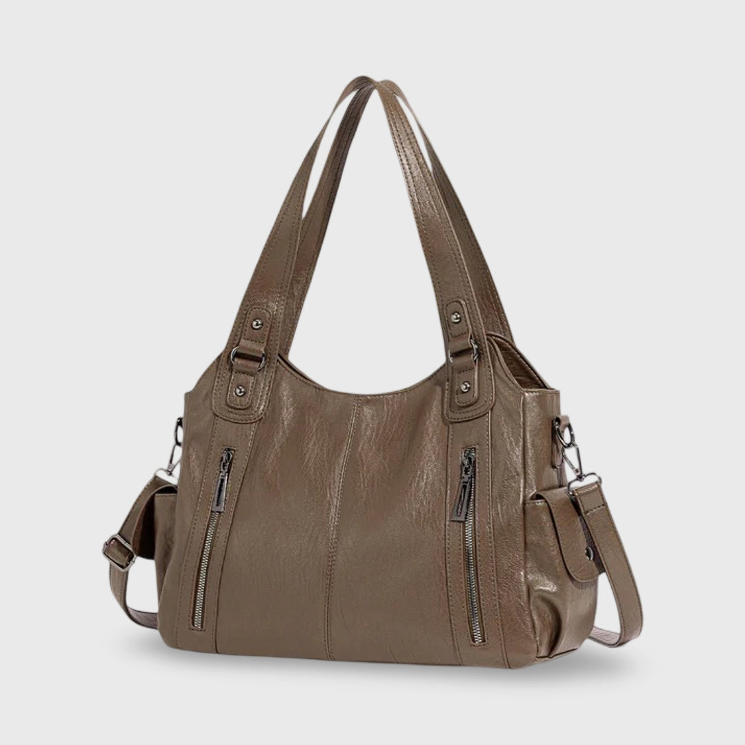 Valentina Slouchy Shoulder Tote in Taupe