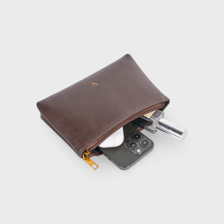Ciara Vintage Zip Pouch in Brown