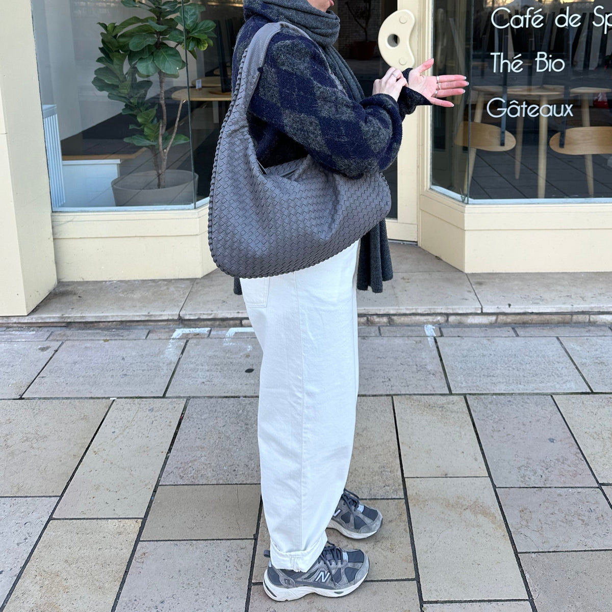 Woven Oversized Shoulder Bag in Grey