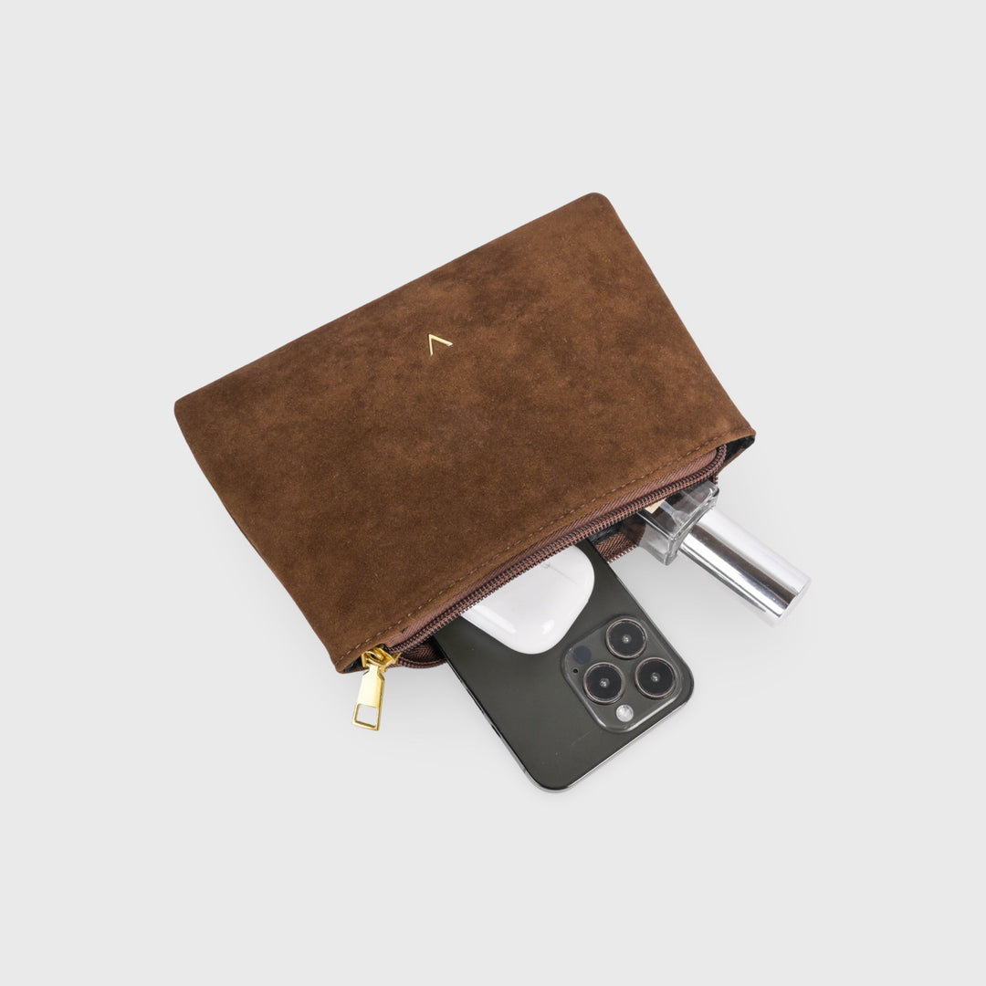 Ciara Faux Suede Zip Pouch Clutch in Brown