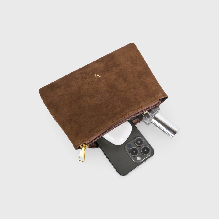 Ciara Faux Suede Zip Pouch Clutch in Brown