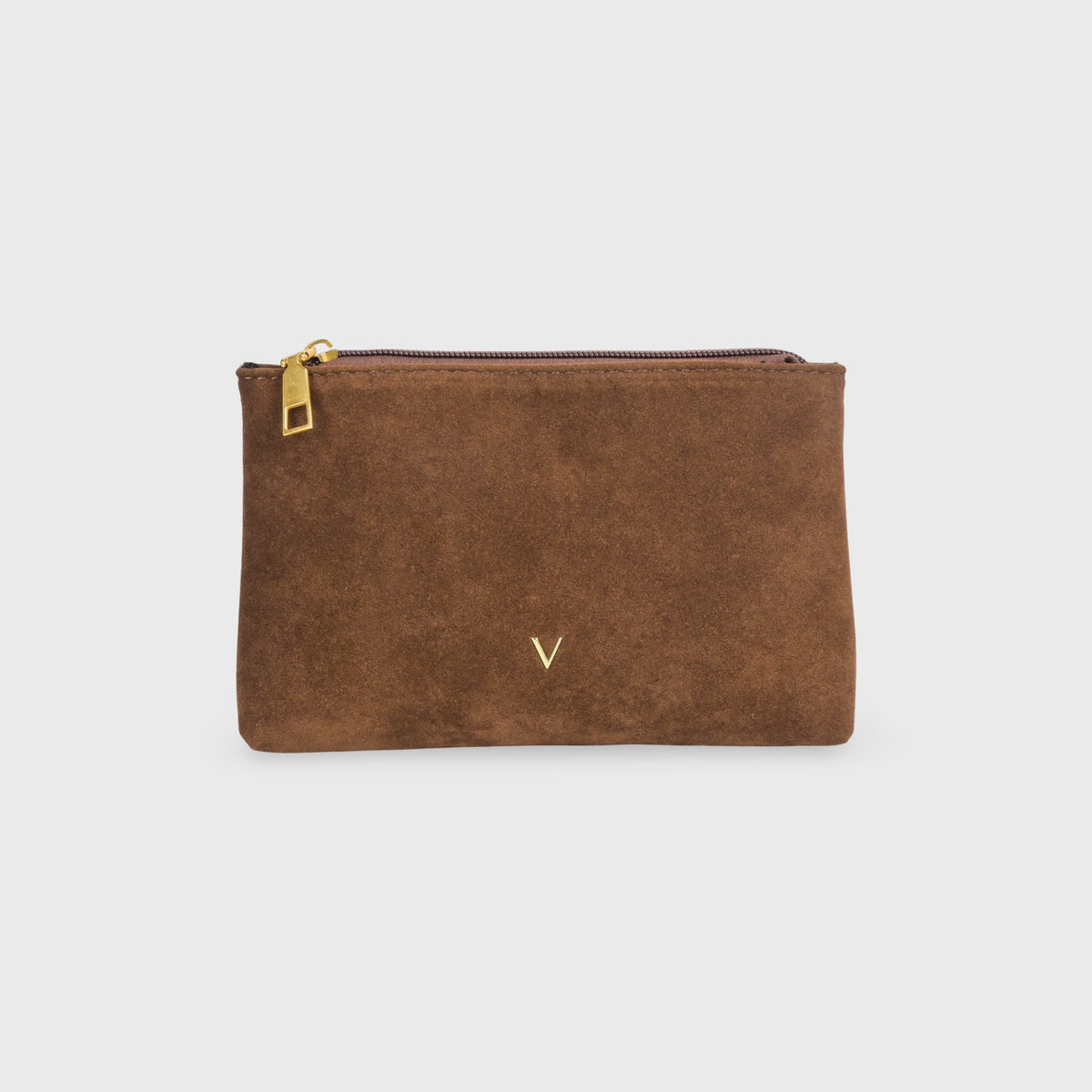 Ciara Suede Zip Pouch Clutch in Brown