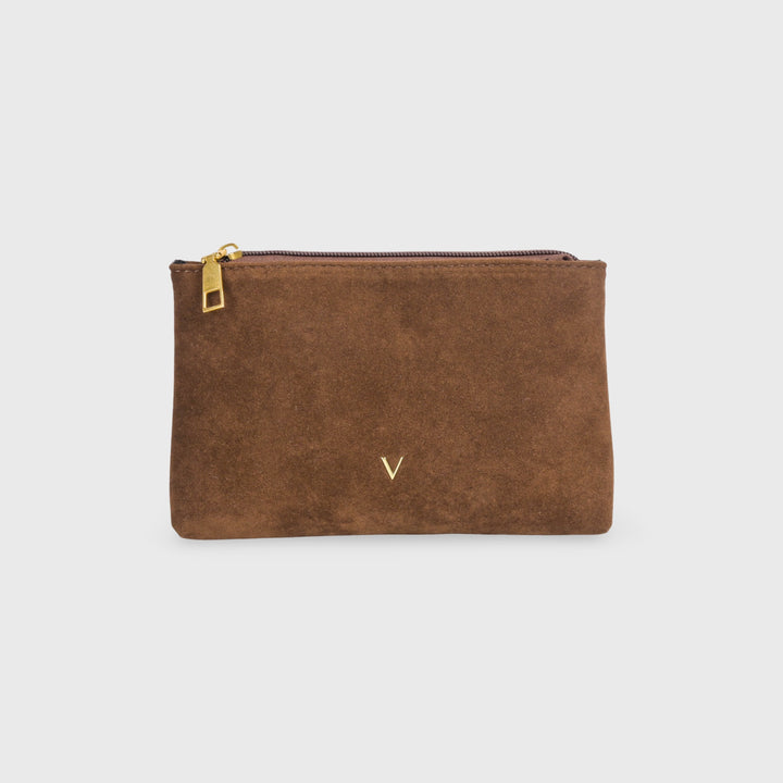 Ciara Faux Suede Zip Pouch Clutch in Brown