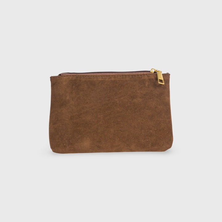 Ciara Faux Suede Zip Pouch Clutch in Brown