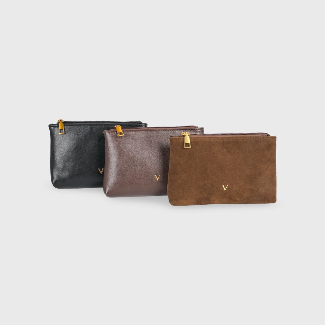Ciara Faux Suede Zip Pouch Clutch in Brown
