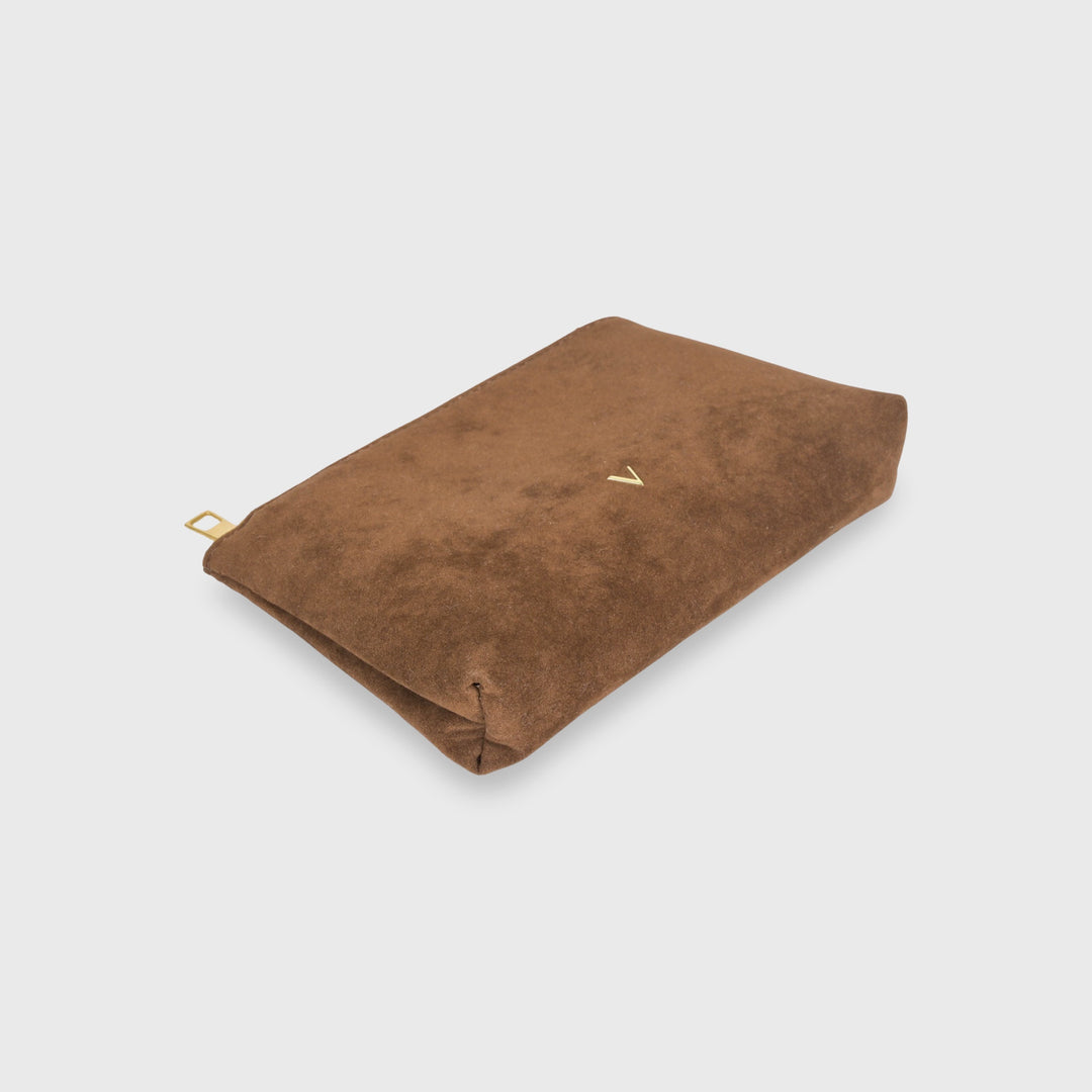 Ciara Faux Suede Zip Pouch Clutch in Brown