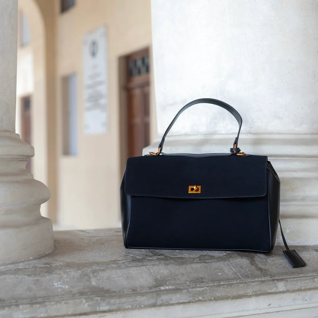 Ciara Premium Top Handle Satchel in Navy