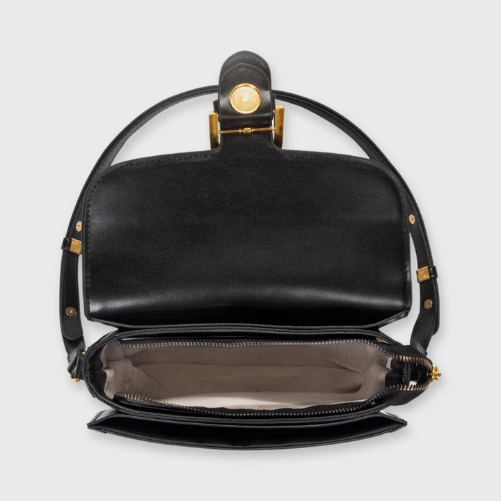 Bella Vegan Leather Saddle Bag in Black