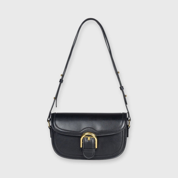 Bella Vegan Leather Saddle Bag in Black