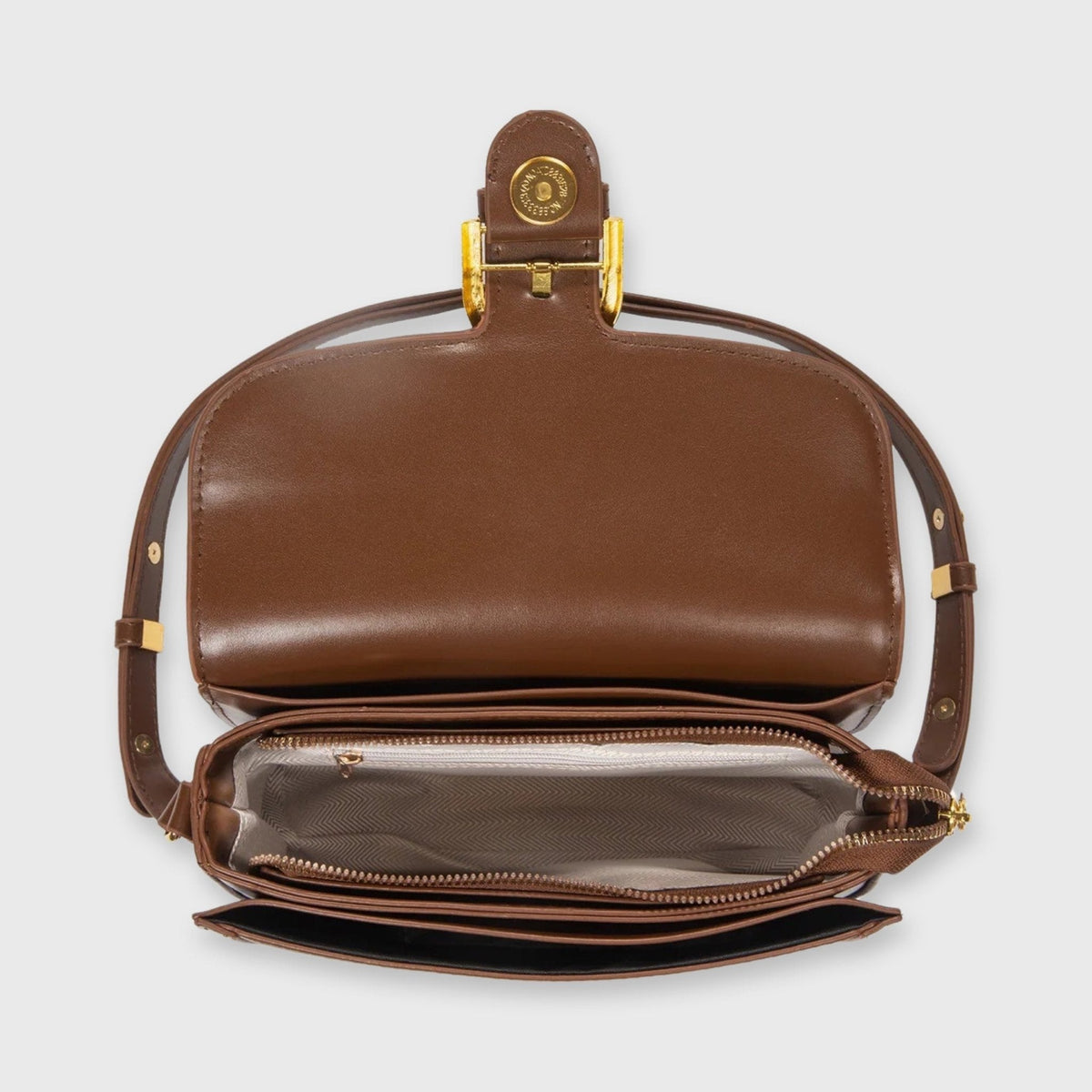 Bella Vegan Leather Saddle Bag in Brown