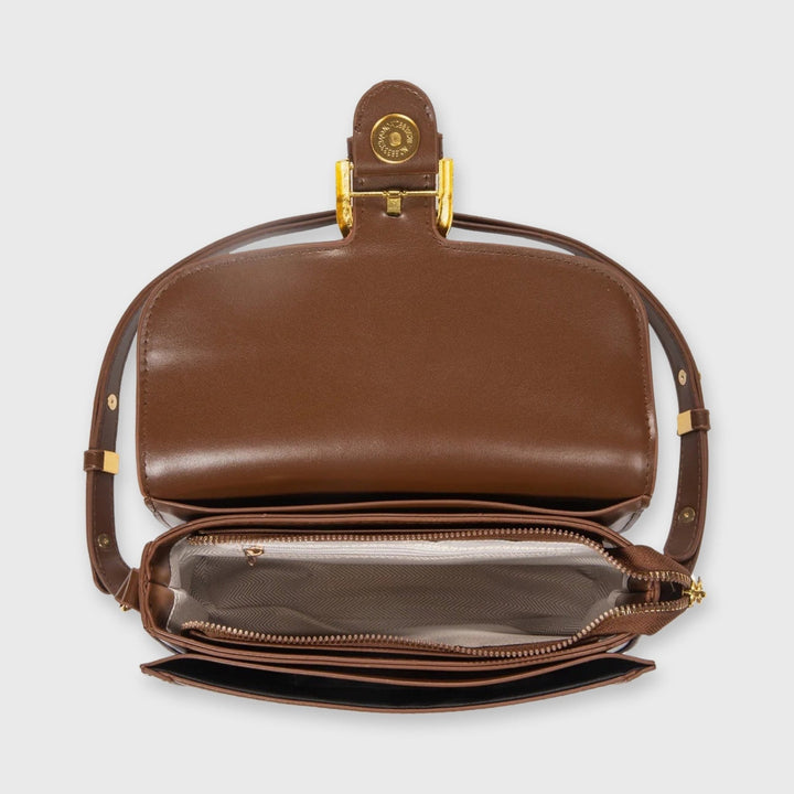 Bella Vegan Leather Saddle Bag in Brown