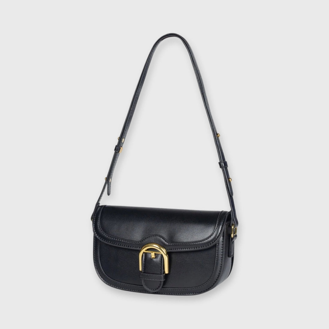 Bella Vegan Leather Saddle Bag in Black