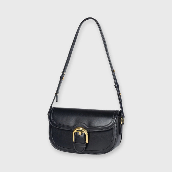 Bella Vegan Leather Saddle Bag in Black