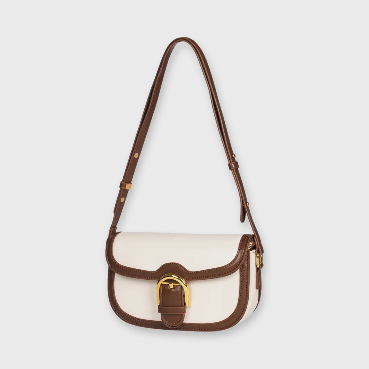Bella Vegan Leather Saddle Bag in Cream and Brown