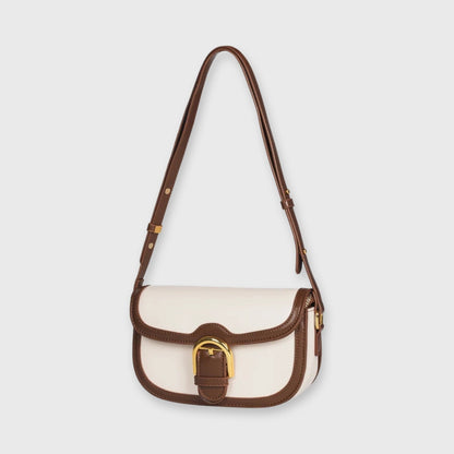 Bella Vegan Leather Saddle Bag in Cream and Brown