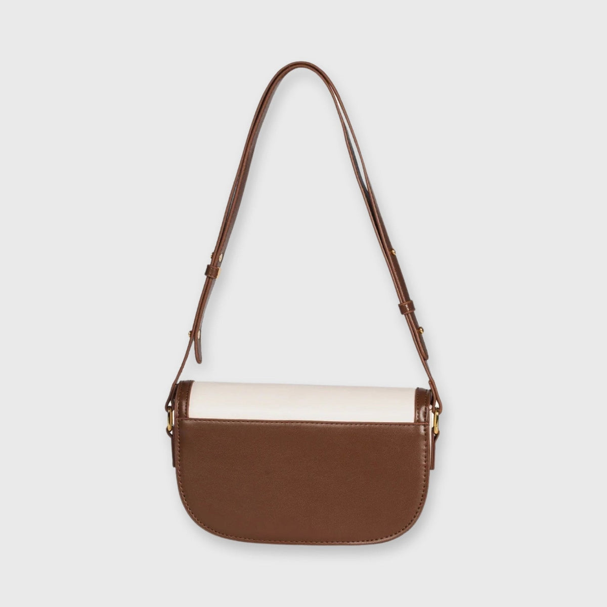 Bella Vegan Leather Saddle Bag in Cream and Brown
