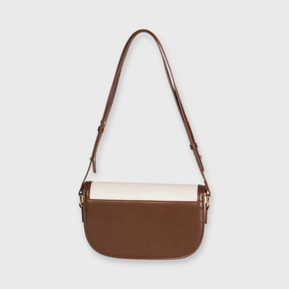 Bella Vegan Leather Saddle Bag in Cream and Brown