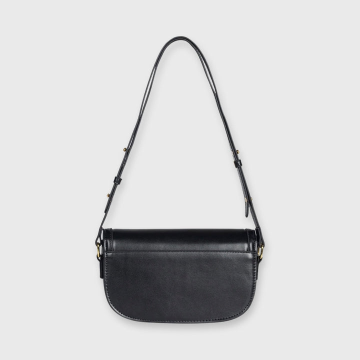 Bella Vegan Leather Saddle Bag in Black
