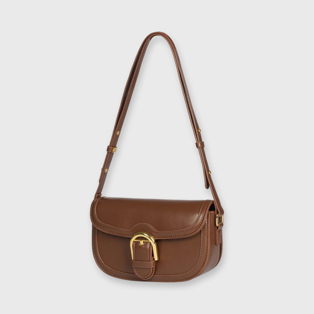 Bella Vegan Leather Saddle Bag in Brown