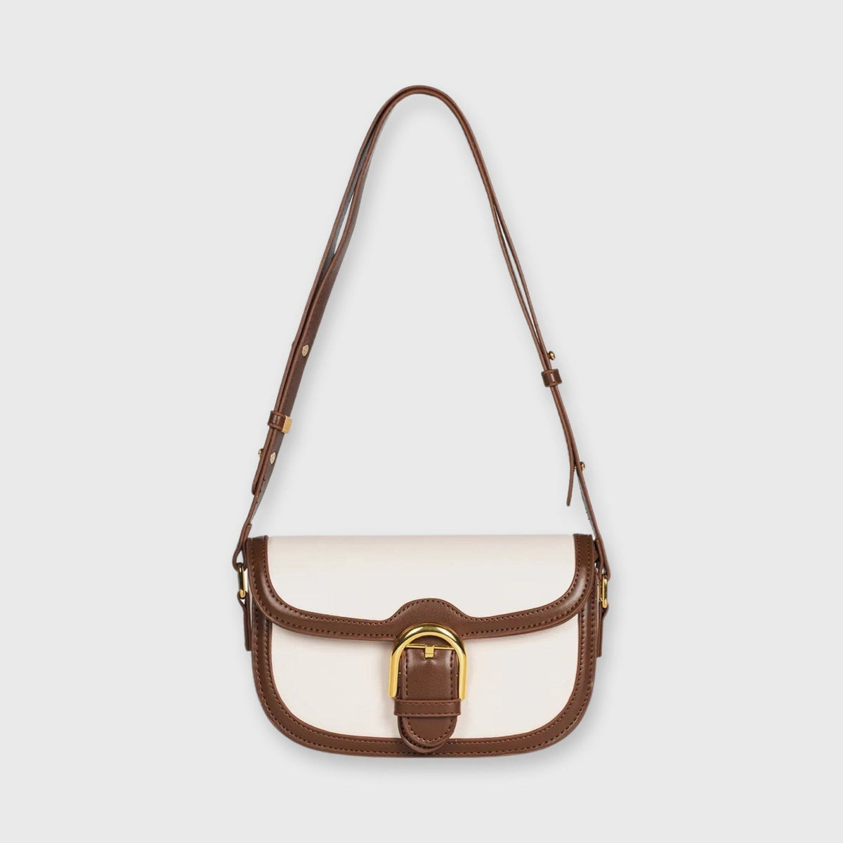Bella Vegan Leather Saddle Bag in Cream and Brown