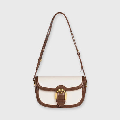 Bella Vegan Leather Saddle Bag in Cream and Brown
