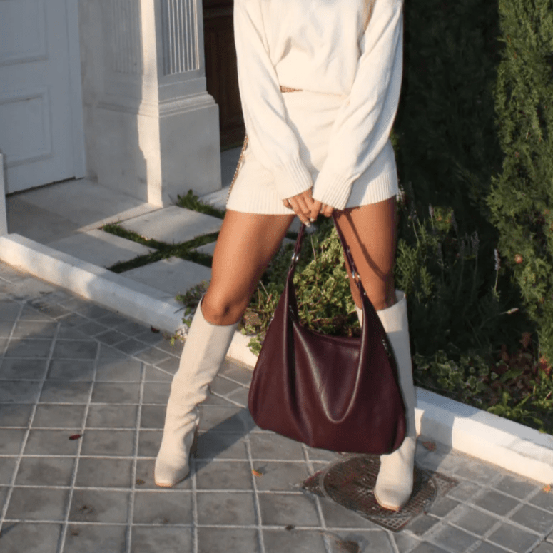 Cassie Vegan Leather Hobo Bag in Burgundy